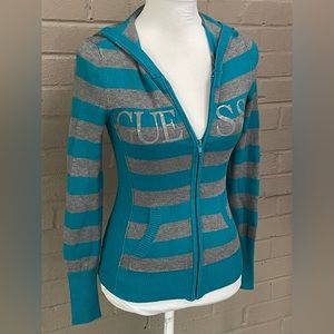 GUESS striped zip front sweater hoodie XS